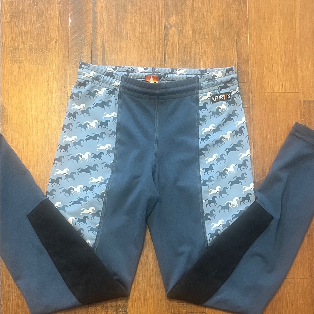 Kerrits Kids Blue and Black Horse Pattern Leggings/ Breeches LIKE NEW